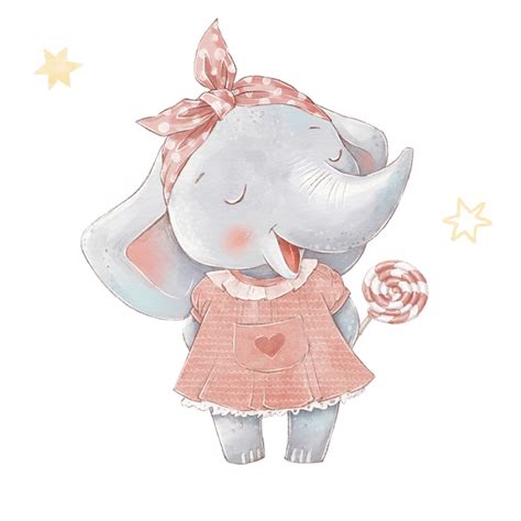 Premium Photo Set Of Cute Cartoon Elephant In A Hot Air Balloon Watercolor Illustration