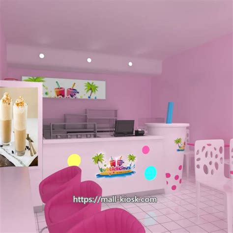 Popular And Classic Bubble Tea Shop Design With Cup Decoration Mall Kiosk