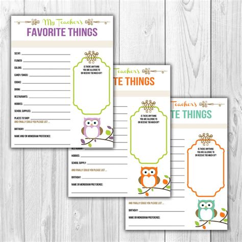 Teachers Favorite Things List 3 Pack Print At Home Etsy