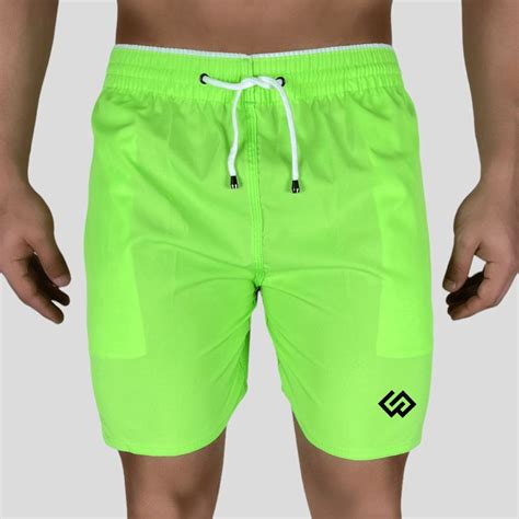 Short Praia Tactel Verde Neon Slim Basico Masculino Premium