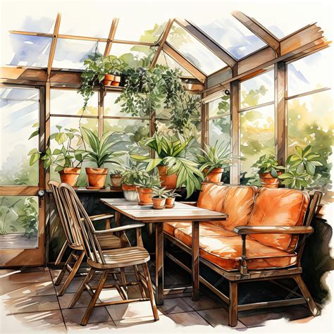 Premium AI Image | Watercolor Vector illustration of a Sunroom