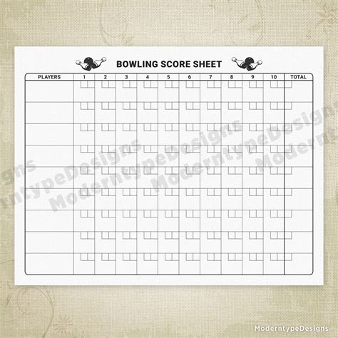 Bowling Scoring Sheet, Printable, Digital Download, Gam001 - Etsy