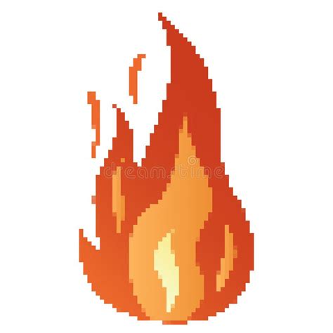 Pixel Fire Flames Bright Fireball Heat Wildfire And Red Hot Bonfire Red Fiery Flames Stock