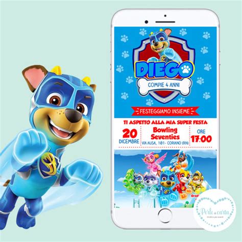 PAW PATROL MIGHTY PUPS Invito Digitale Perle Di Carta