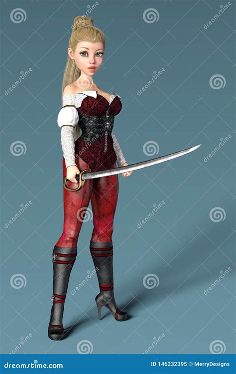 Female Buccaneer Pirate Holding a Cutlass Sword Stock Illustration - Illustration of pretty ...