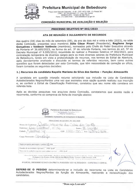 Ata De Julgamento De Recursos Ps Cargo I Xctencido