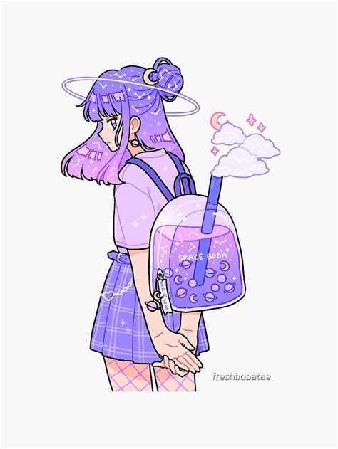 Space Boba Backpack Sticker By Freshbobatae Girls Cartoon Art Kawaii