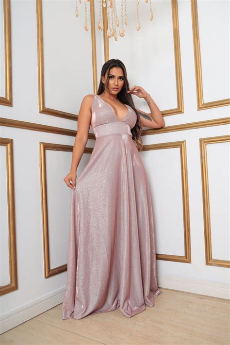 Vestido De Festa Decote Profundo Nude Mcoffee Festa