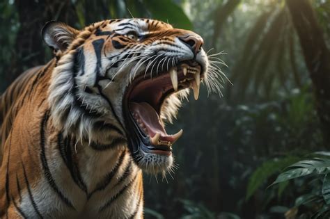 Premium AI Image | A Bengal tiger roar in the jungle Dangerous Bengal ...