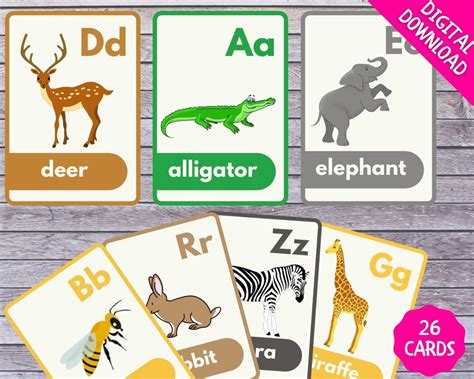 Animal Alphabet Flashcards Alphabet Flashcards - Etsy