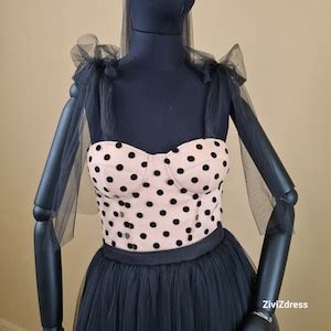 Polka Dot Crop Top Nude Polka Dot Black Corset With Bra Nude Black Bustier Black Polka Dot
