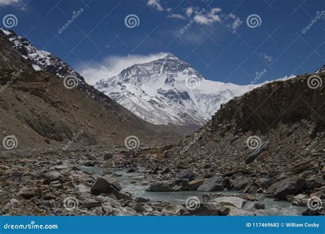 Mount Everest from the Base Camp in Tibet E Stock Photo - Image of ...