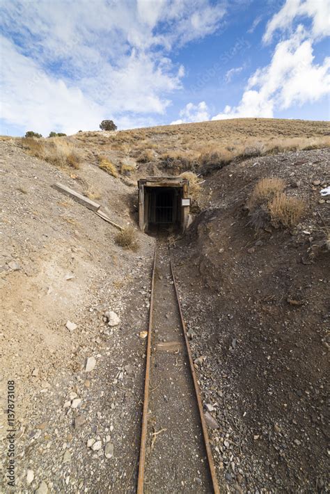 Old abandoned gold mine entrance in the Nevada desert near ghost town ...