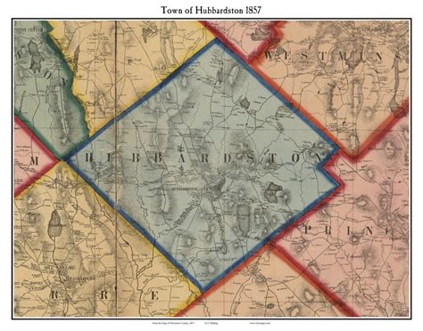 Hubbardston Massachusetts 1857 Old Town Map Custom Print Worcester