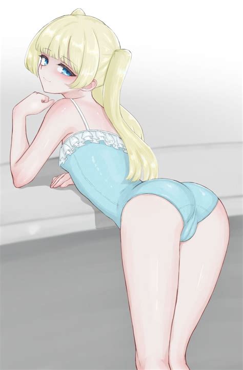 Mustee Original Highres 1girl Arm Support Ass Bare Arms Bare Legs Bent Over Blonde Hair
