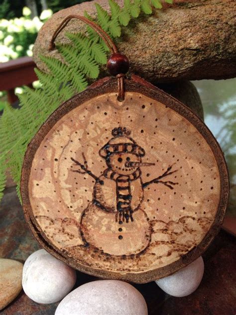 Snowman Pyrography Wood Burned Ornament Created By Sandy Blanc For Sale