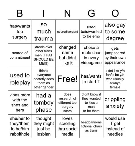 Trans Man Bingo By Addy Bingo Card