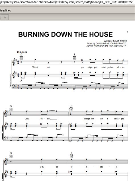 Burning Down The House By Talking Heads Sheet Music For Piano Vocal