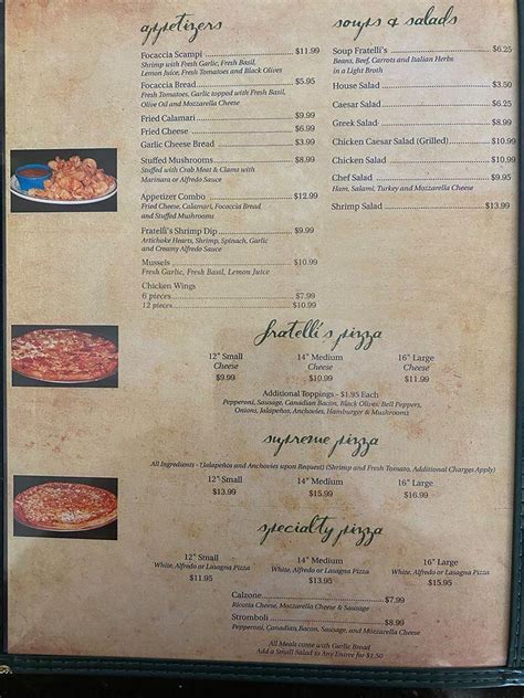 Menu At Fratelli S Italian Grill Restaurant Baton Rouge Wax Rd Y