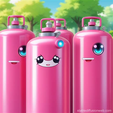 A Cute Kawaii Pink Gas Cylinder With Anime Eyes Prompts Stable