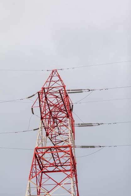 Premium Photo Red High Pylon Highvoltage Power Lines High Voltage