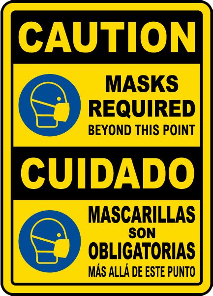 Bilingual Caution Masks Required Beyond This Point Sign Save 10