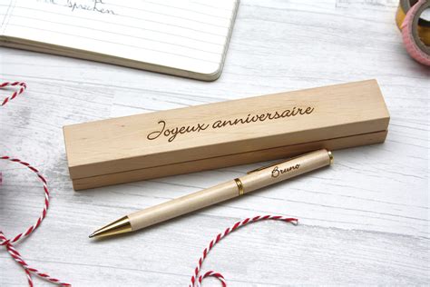 Stylo Personnalis En Bois Dans Coffret Avec Double Gravure Cadeau