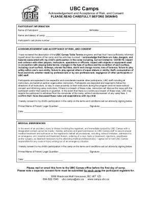 Fillable Online Recreation Ubc UBC Camps Consent Forms Fax Email Print