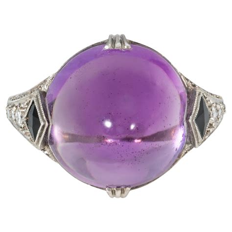 Carat Sugarloaf Cabochon No Heat Sapphire Art Deco Platinum Ring