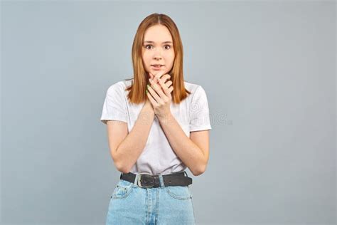 Shocked Amused Speechless Ginger Girl Popping Blue Eyes Drop Jaw