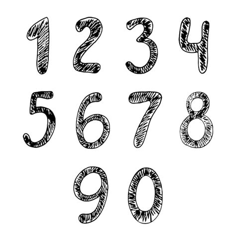 Premium Vector Hand Drawn Numbers From Zero To Nine Black Simple Line