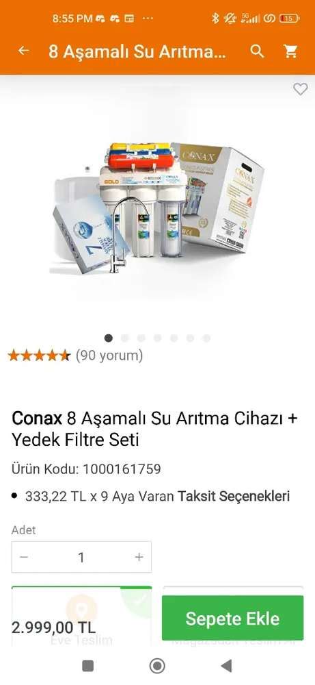 Conax su arıtma cihazı yedik filter seti Diğer 1666610149