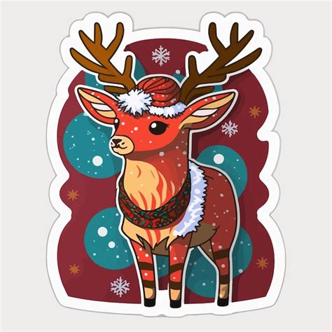 Premium Vector Christmas Deer Cartoon Sticker Xmas Reindeer Stickers