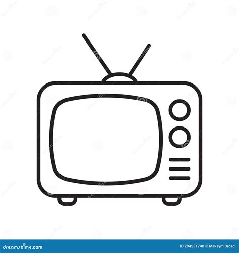 Retro TV Icon in Line Style, Black and White Retro TV Icon, Vector ...