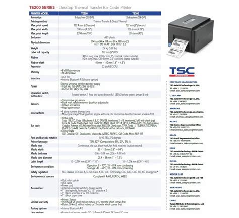 Tsc Te 200 Desktop Barcode Printer Usb 20 4 Inch Print Width Dttt