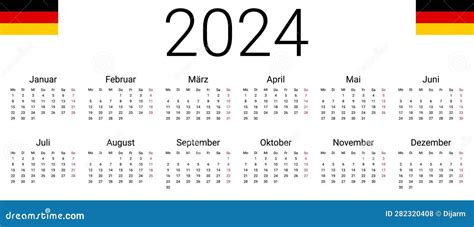 Germany 2024 calendar. Vector design template start from monday. Full ...