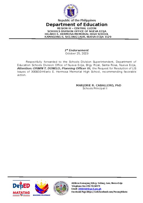 Endorsement-LIS-Issues - Republic of the Philippines Department of