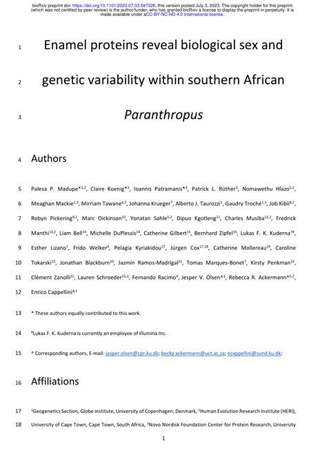 Pdf Enamel Proteins Reveal Biological Sex And 1 Genetic Variability Within Southern African 2