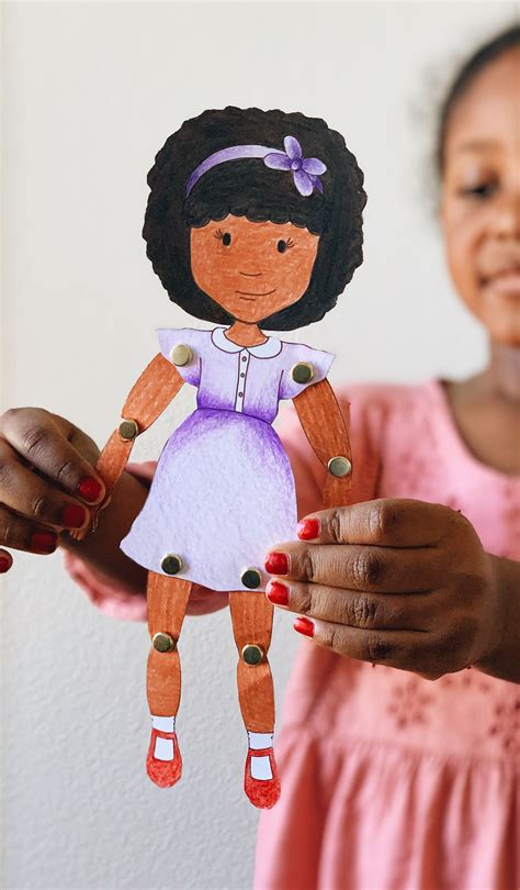 Articulated Paper Dollpuppet Coloring Page African American Girl