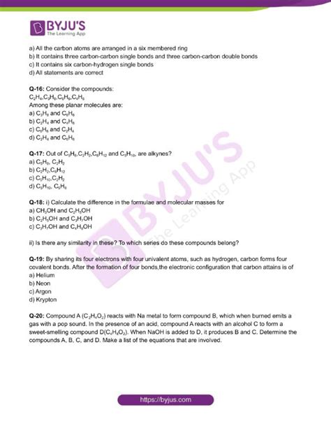 Class 10 Chemistry Worksheet On Chapter 4 Carbon And Its Compounds Set 2