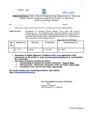 Fillable Online Haryanaphed Etenders Upgradation Of Sewerage Scheme