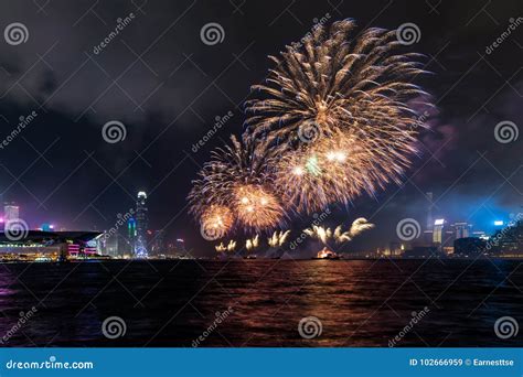 Fireworks Display at Victoria Harbor Stock Image - Image of cheerful ...