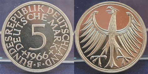 Deutschland 5 DM J 387 Silber Kursmünze 1966 F PP seltenes Münzzeichen