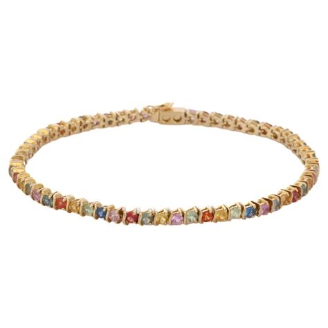 14k Yellow Gold Multi Sapphire Tennis Bracelet For Sale At 1stdibs