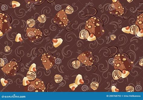 Seamless Chocolate Pattern With Sweets Pattern Stock Vector