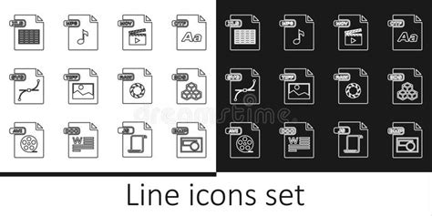 Set Line BMP File Document 3DS MOV TIFF SVG XLS RAW And MP3 Icon