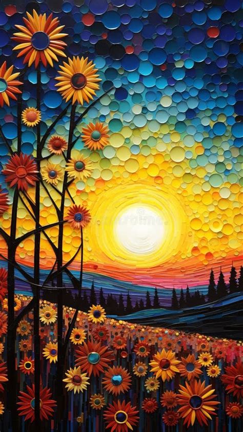 Colorful Sunset in a Sunflower Field: a Luminous Landscape Painting ...