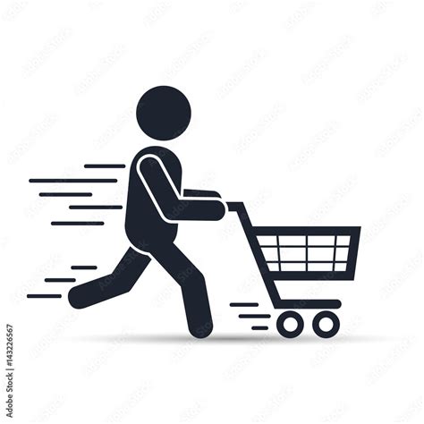 Running Man Pushing Shopping Cart Icon Vector Illustration เวกเตอร์