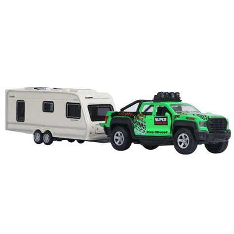 Pickup Truck Trailer Camper Motorhome 2 In 1 Playset Diecast Toys Set