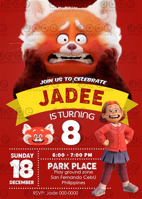 Turning Red Birthday Invitation Disney Pixar Turning Red Template 4 X